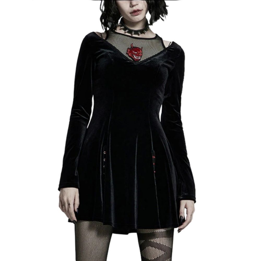 Punk Rave Satin Devil Mini Dress - Picture 7 of 13